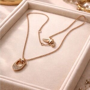 Coach Rose Gold Tone Reversible Pendant Necklace Adjustable 16”-18” Pavé Detail